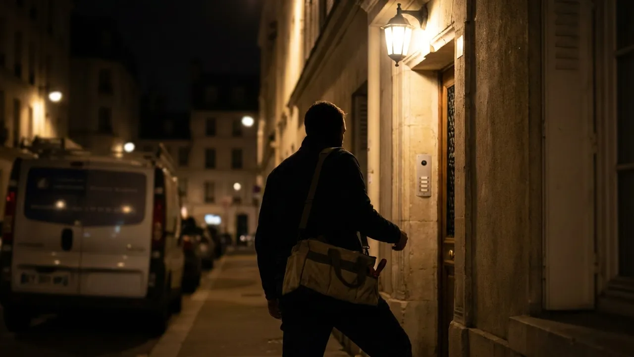 Plombier intervenant de nuit dans un immeuble du 19e arrondissement de Paris, près du bassin de la Villette